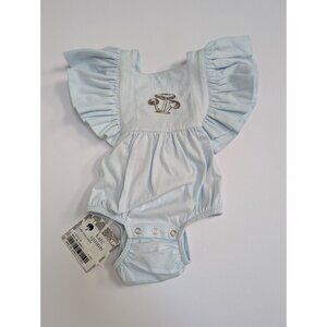 Kate Quinn Organic Cotton Ruffle Strap Bubble 6-12 Country Air Blue Mushroom